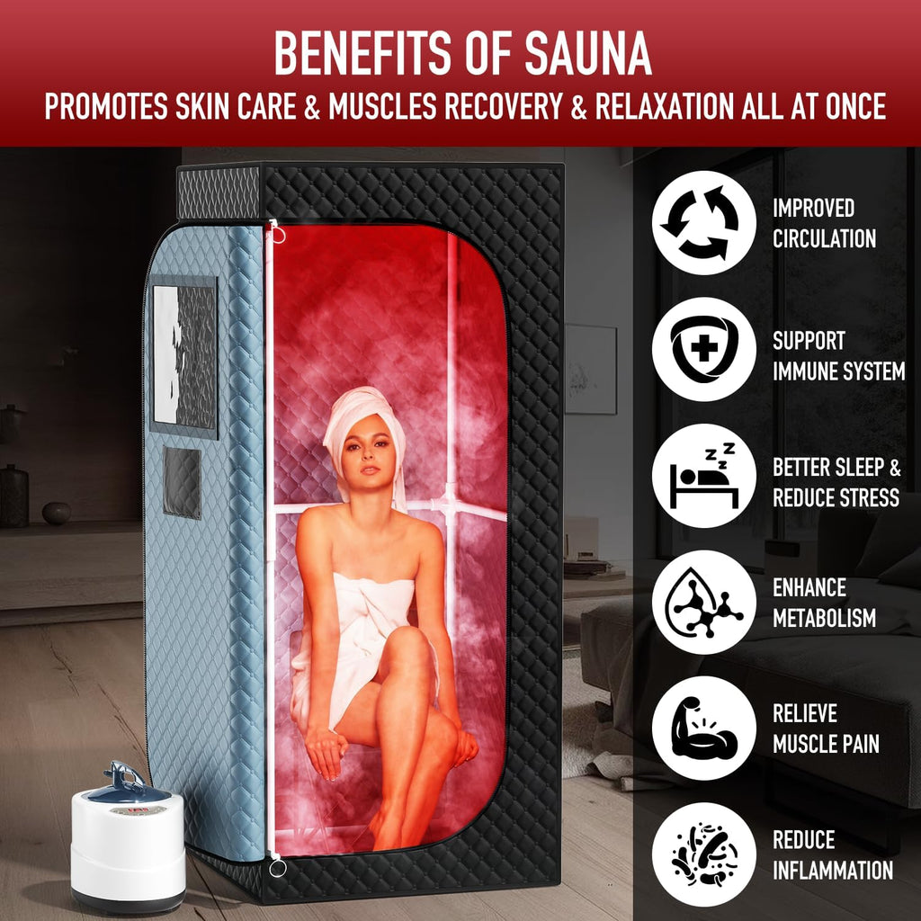 Upgraded Infrared Steam Sauna with 660nm Red Light Therapy & 850nm Infrared Light Panel, 3L 1300W Steamer