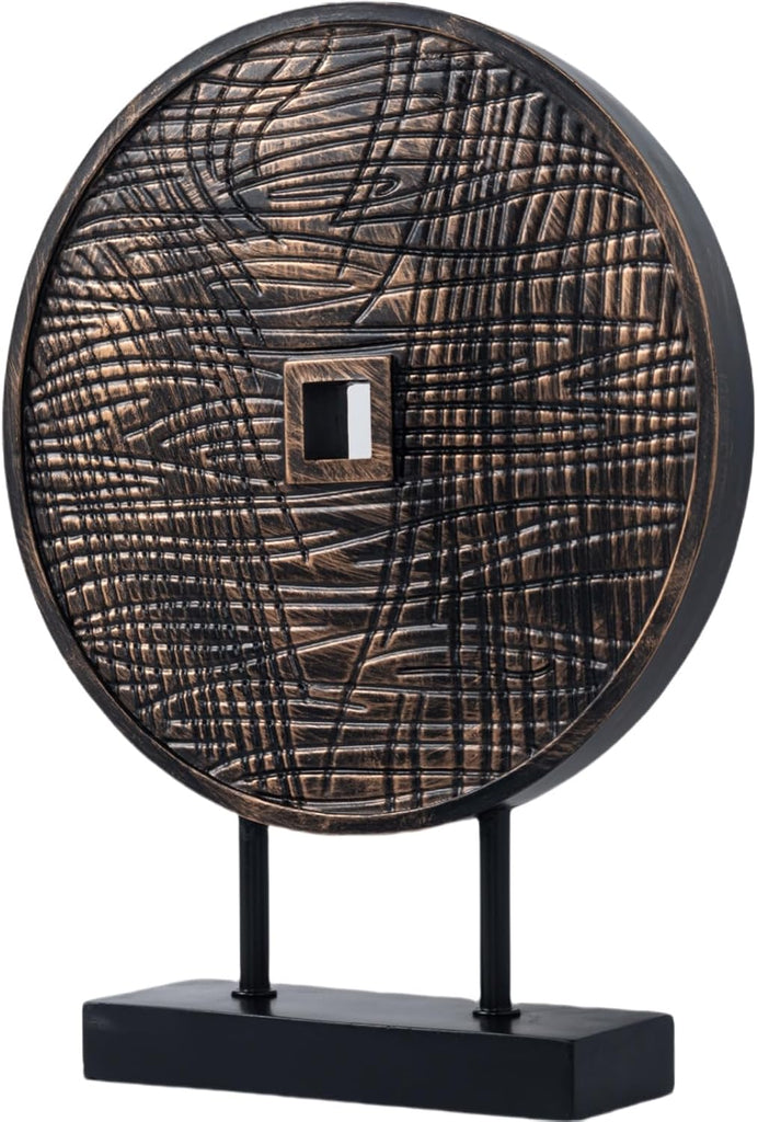 Unique Round Coin Sculpture Decorative Objects for Shelf Home Decor Accents, Modern Abstract Tabletop Decor Items