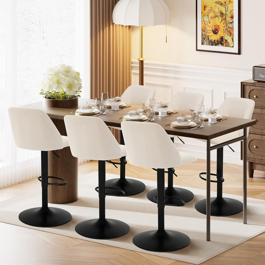 Adjustable Fabric Bar Stools,360° Modern Swivel Counter Height Chairs with Soft Cushioned Seat & Stable Metal Base