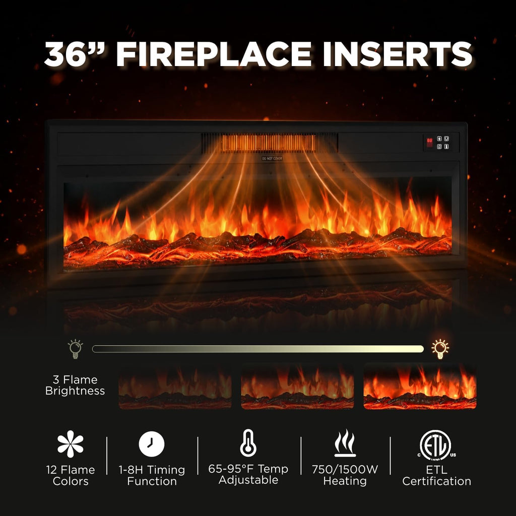 86" Solid Wood Fireplace TV Stand, Entertainment Center with 36" WI-FI Electric Fireplace,Modern TV Media Console