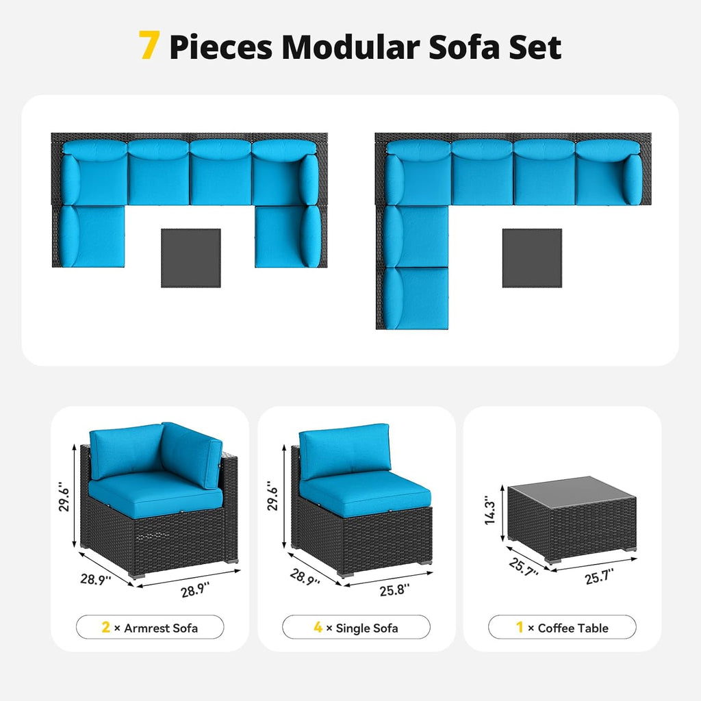 Patio Furniture Set, 7 Piece Outdoor Sectional Sofas with Waterproof Cover