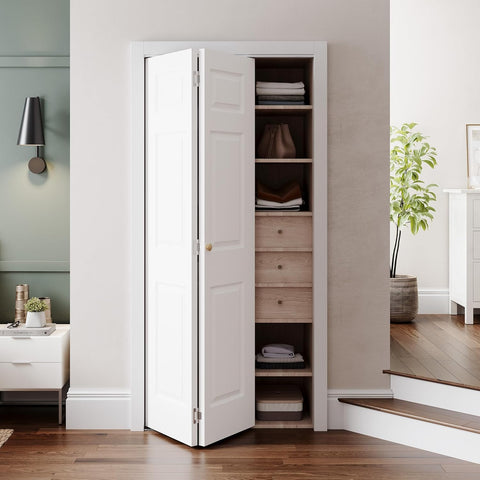 32" x 80" Paintable Bifold Door, 3-Panels Closet Doors with Hardward Kits, White Primed Surface Read