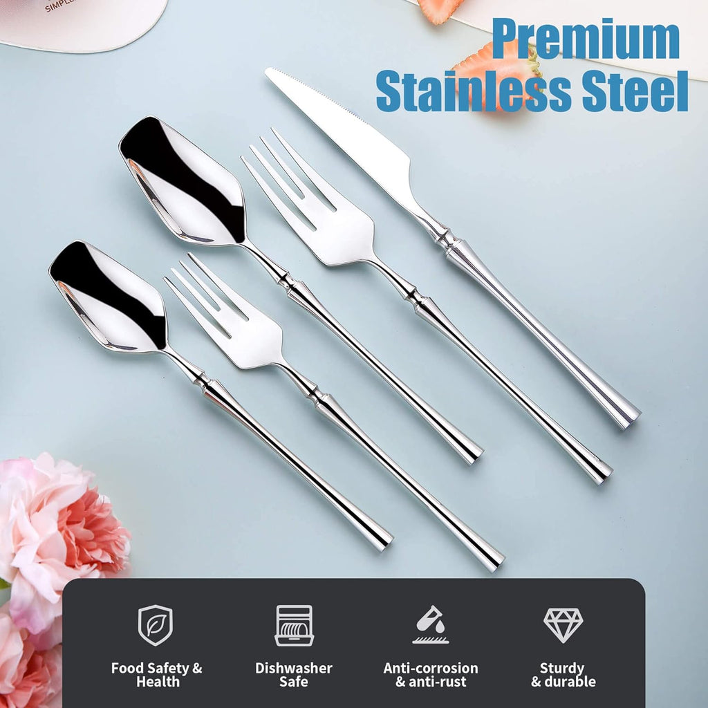 20-Piece Silverware Set for 4,Modern 18/10 Stainless Steel Flatware Set,Unique Rustic Cutlery Utensils Set