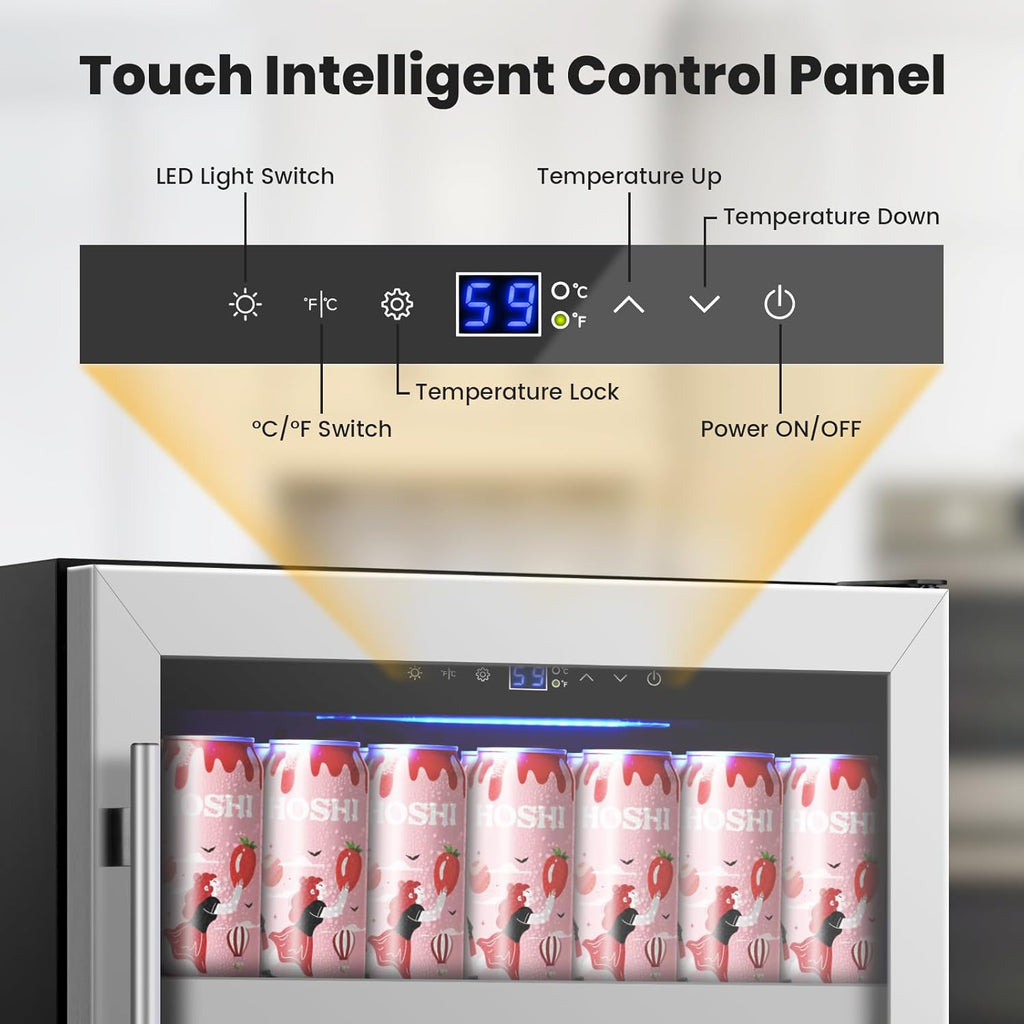 24 Inch Beverage Refrigerator,190 Cans Freestanding/Under Counter Beverage Fridg