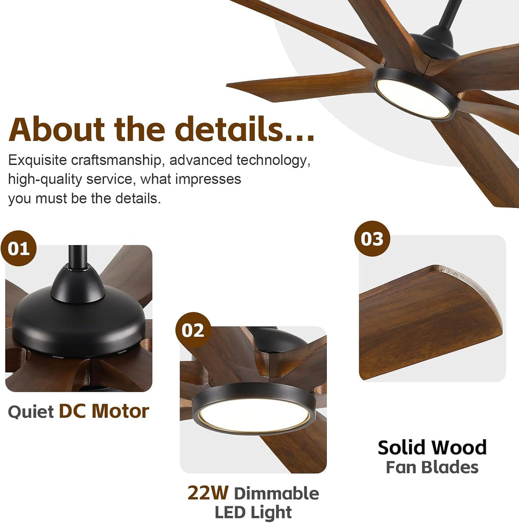 72" Ceiling Fan with LED Light and Remote - Walnut Smart