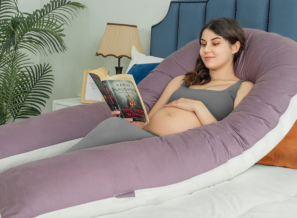 Extra Long U Shaped Pregnancy Pillow and Extra Pillowcase Grey