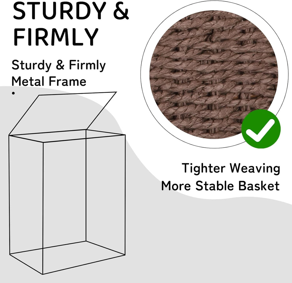 Laundry Hamper with Lid, 90L(23.8 Gal) Large Wicker Laundry Basket , Handwoven Paper Rope Clothes Hamper with