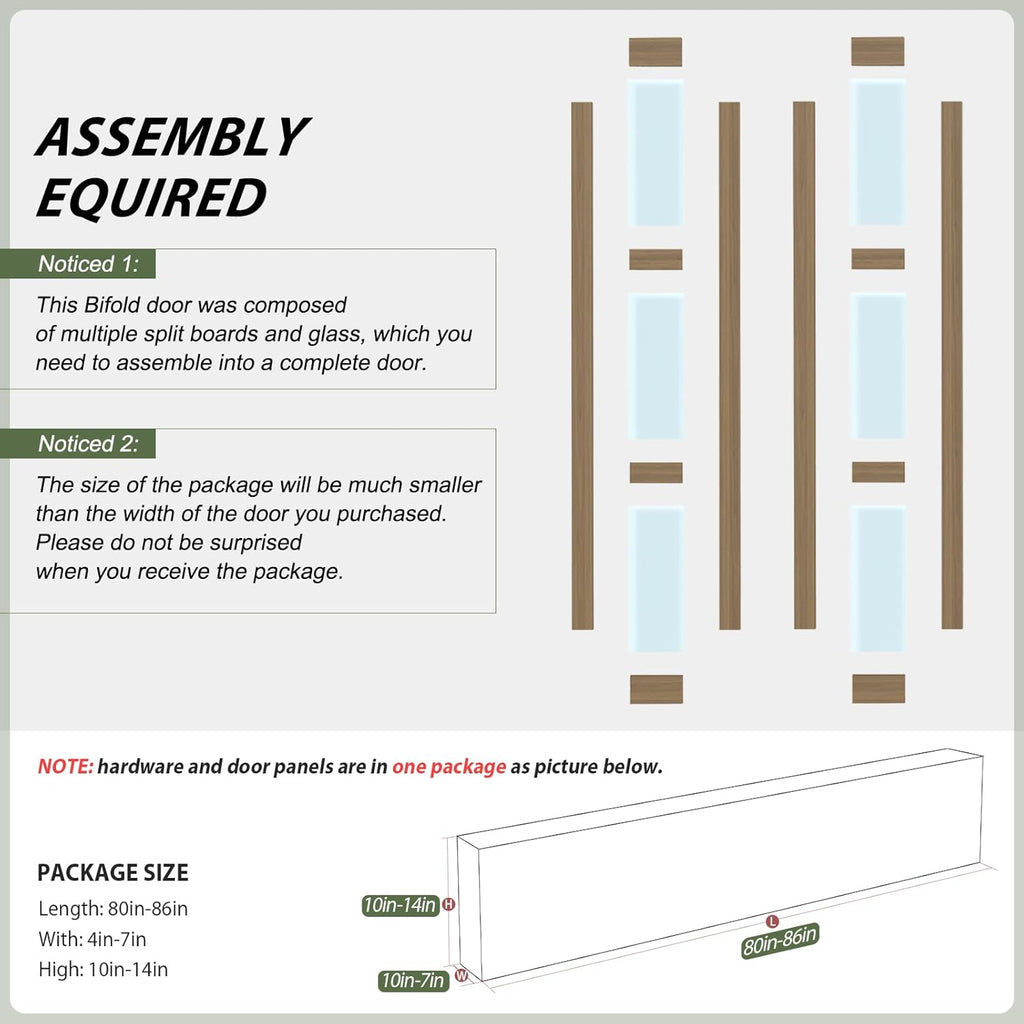 Bifold Barn Doors 30X84 (Double 15x84) with Frosted Glass and Hardware Kit Included, Brown,for Bedro