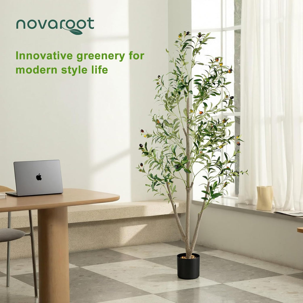Olive Trees Artificial Indoor, 6FT Tall Faux Olive Tree with Moss and Planter, Artificial Plants Indoor with