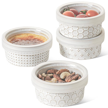 Oven Safe with Lids, 4 oz Charcuterie Boards Bowls Set for Creme brulee, Souffle, Dipping Sauces, Ceramic Food