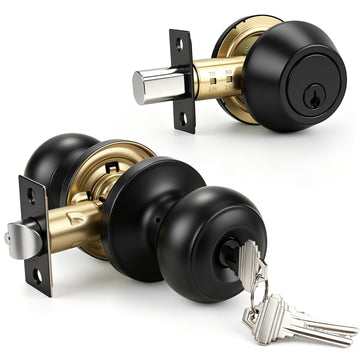 Entry Door Knob and Single Cylinder Deadbolt Lock Set, Exterior Door Lock Set, Exterior Door Knob with Key Lock and