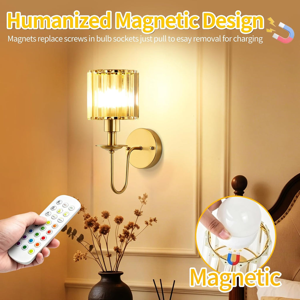 Battery Operated Wall Sconces set of Two,Wireless Wall Sconces with 5200 mAh Bulb and Remote,LED 15 Colors