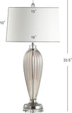 33.5" Smoked Grey Glass/Crystal Table Lamp, Traditional Fluted Glass Column with White Faux Silk Drum Shade