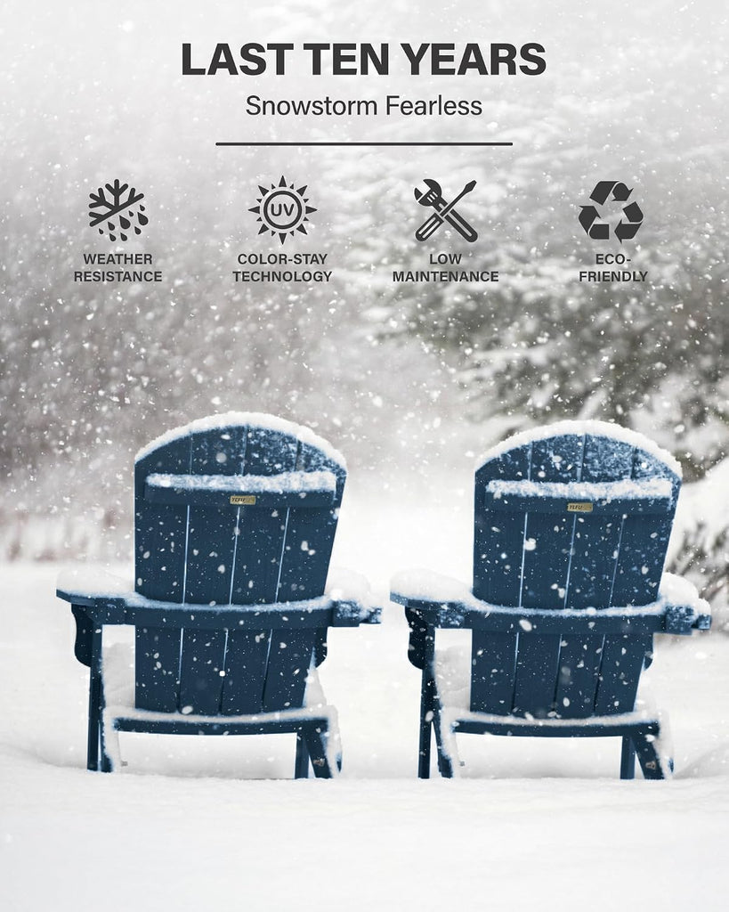 Oversized Plastic Adirondack Chair - Navy Blue | Folding Outdoor Chairs with Cup Holder, Weather Resistant for