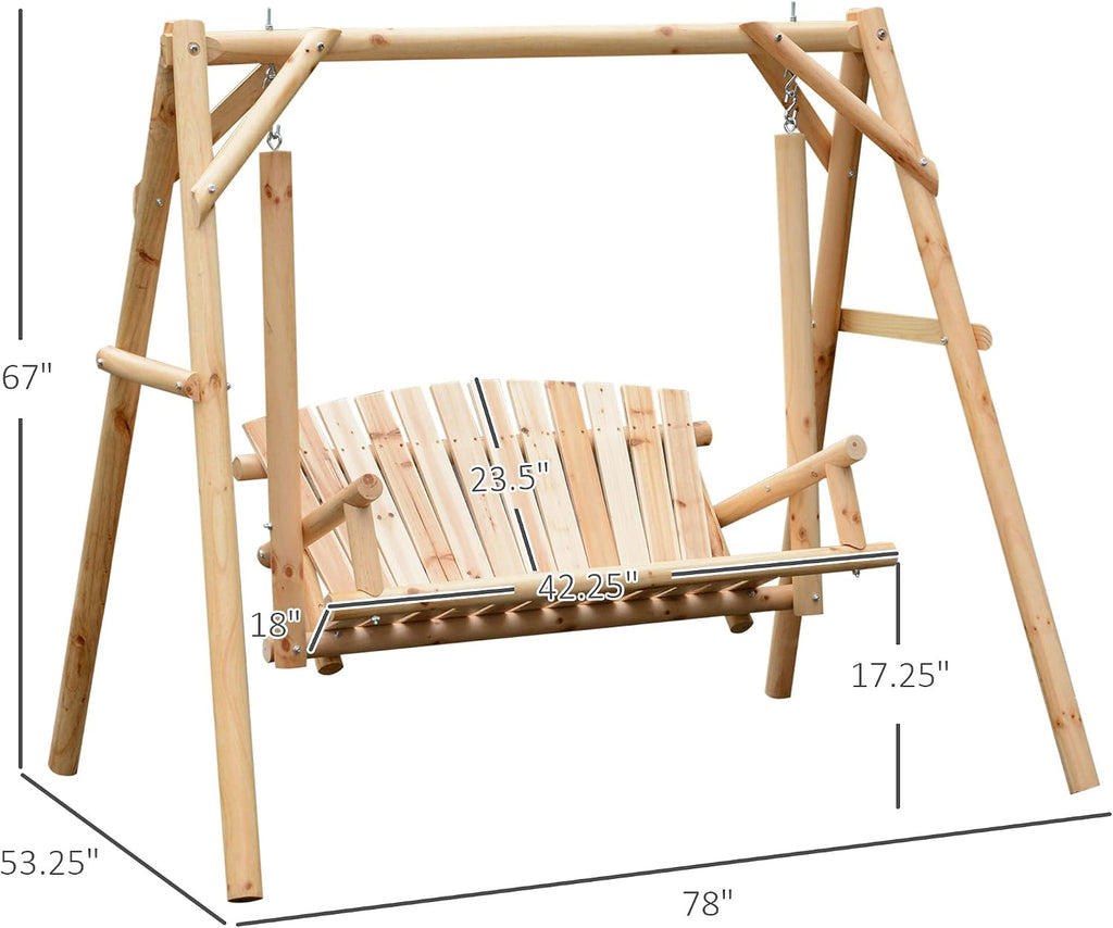 2-Seat Porch Swing w/Stand Wooden Patio Swing Chair Bench Natural | Garden, Poolside, Backyard