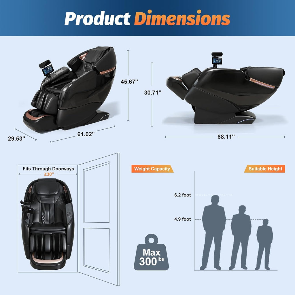 Massage Chair Full Body, 2026 Zero Gravity SL-Track Shiatsu Massage Chairs Recliner with AI Voice, LED Backlight