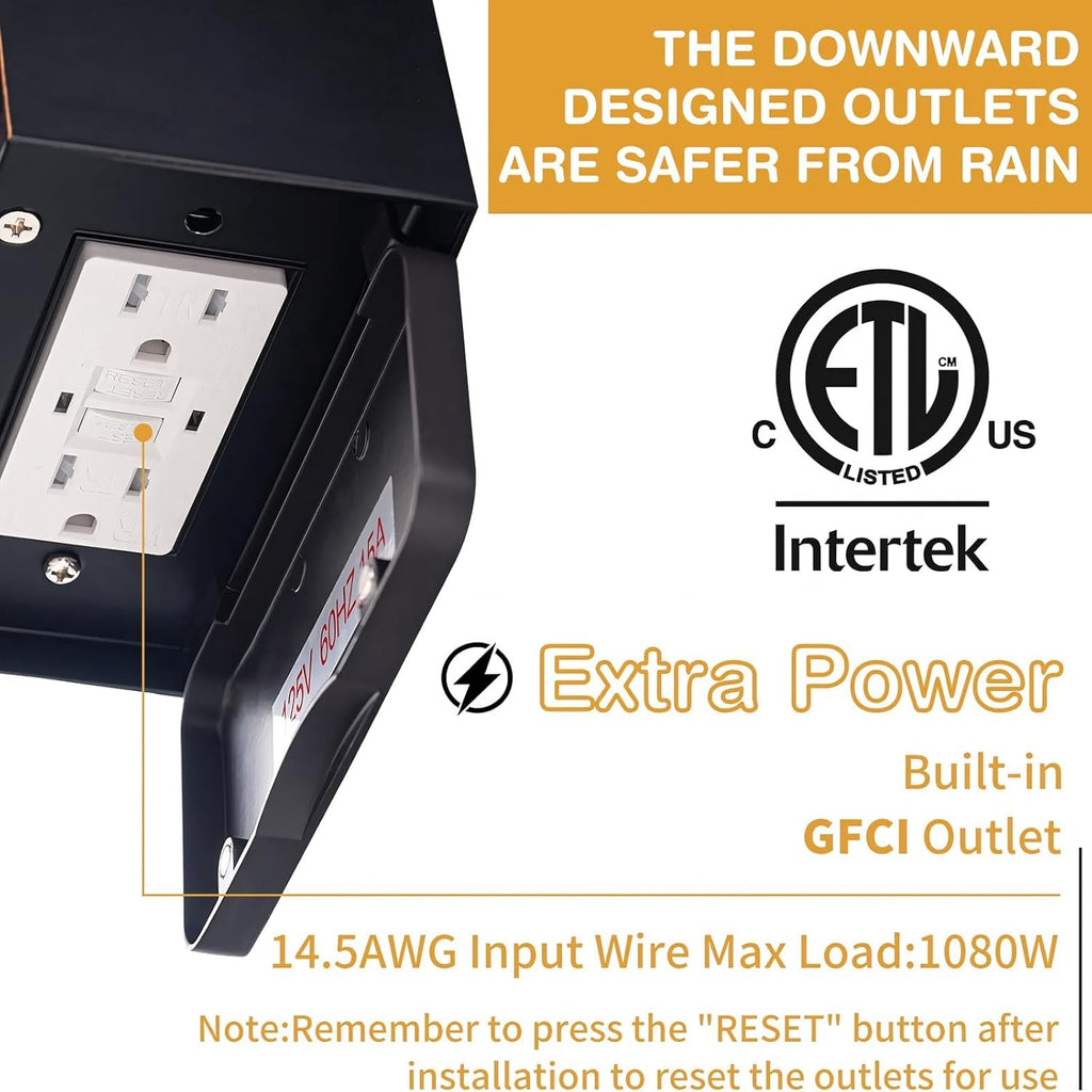Porch Lights with GFCI Outlet, Dusk to Dawn Outdoor Lights with Outlet