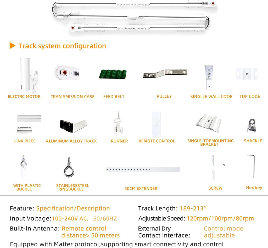 Electric Curtain Tracks| Matter over WiFi Electric Track, Smart Curtains Motorized Opener Curtains Rod with Remote