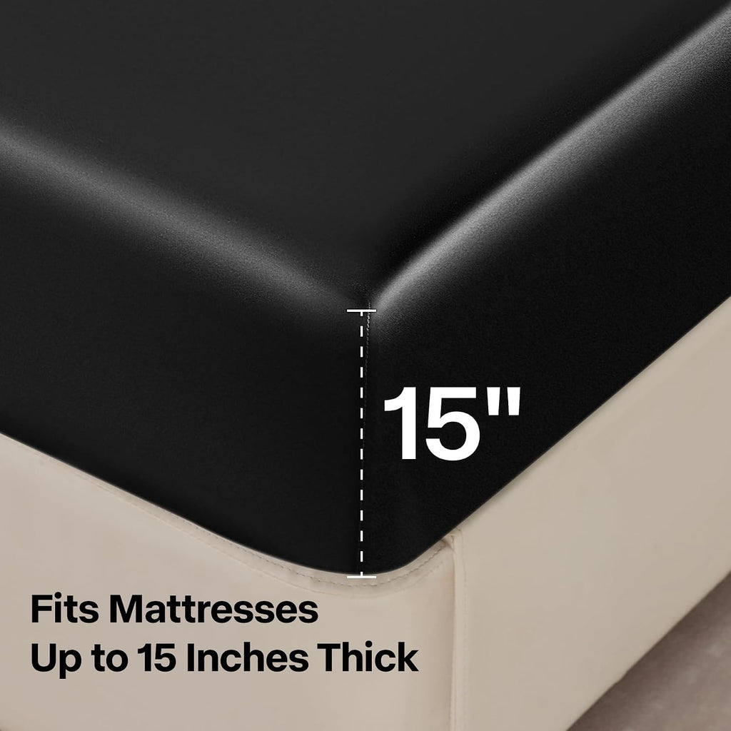Satin Sheets Bed Set, Luxury Soft Black Silky Sheets for Hair and Skin, Similar to Silk Bed Sheets Set 4 Pieces
