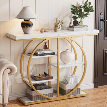41.3" Console Table , Industrial Hallway Sofa Table with Storage Shelves, Narrow Accent Decor Living Room Furniture