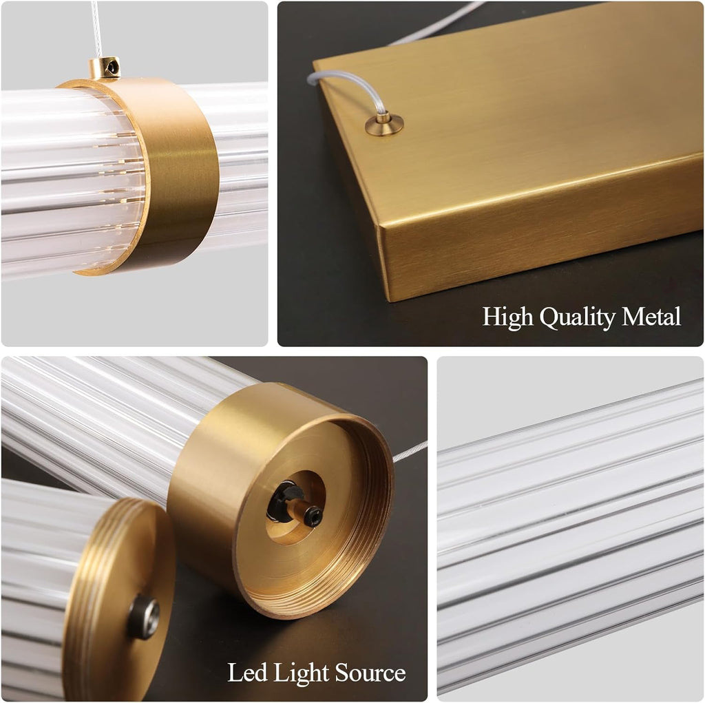 Modern Linear Chandelier Gold Linear Pendant Light Fixture, LED Dimmable Island Chandelier for Kitchen Island