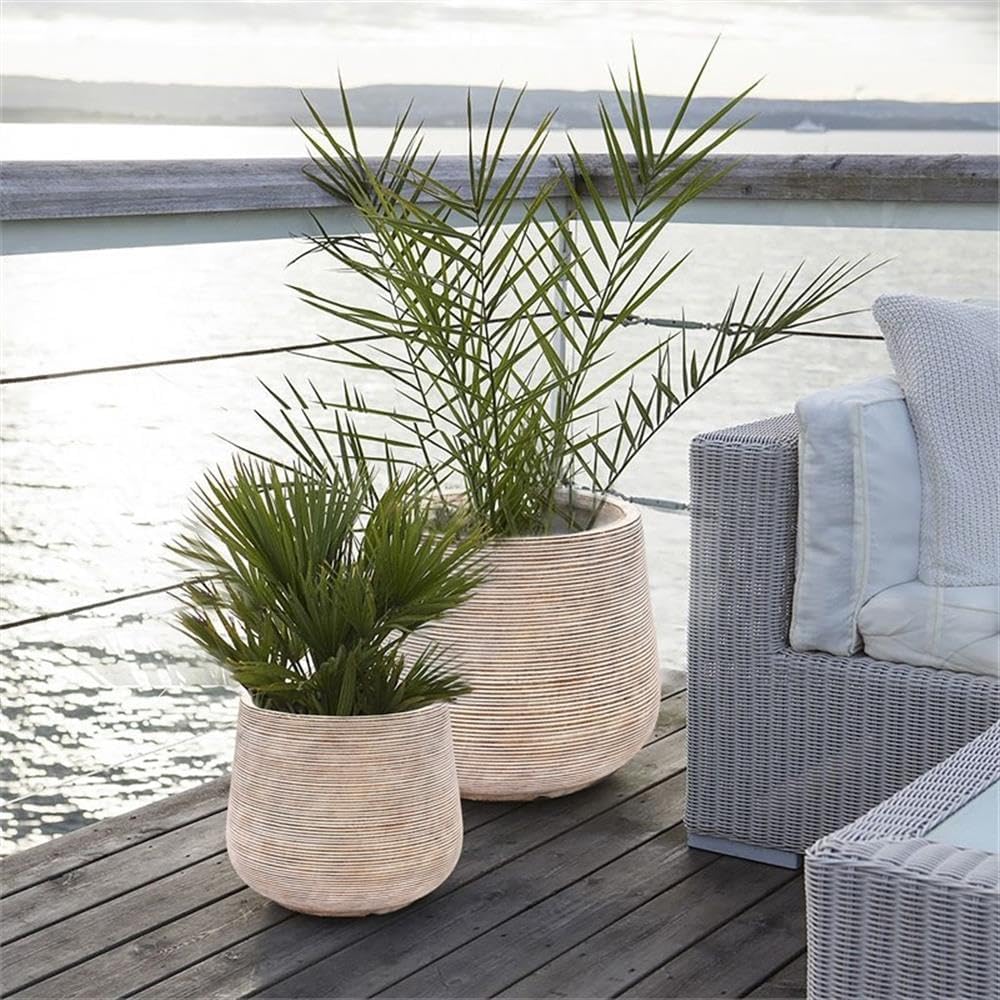 17" Round Planters for Indoor Plants, Distressed Large Plant Pot | Planter with Drainage Hole and Rubber