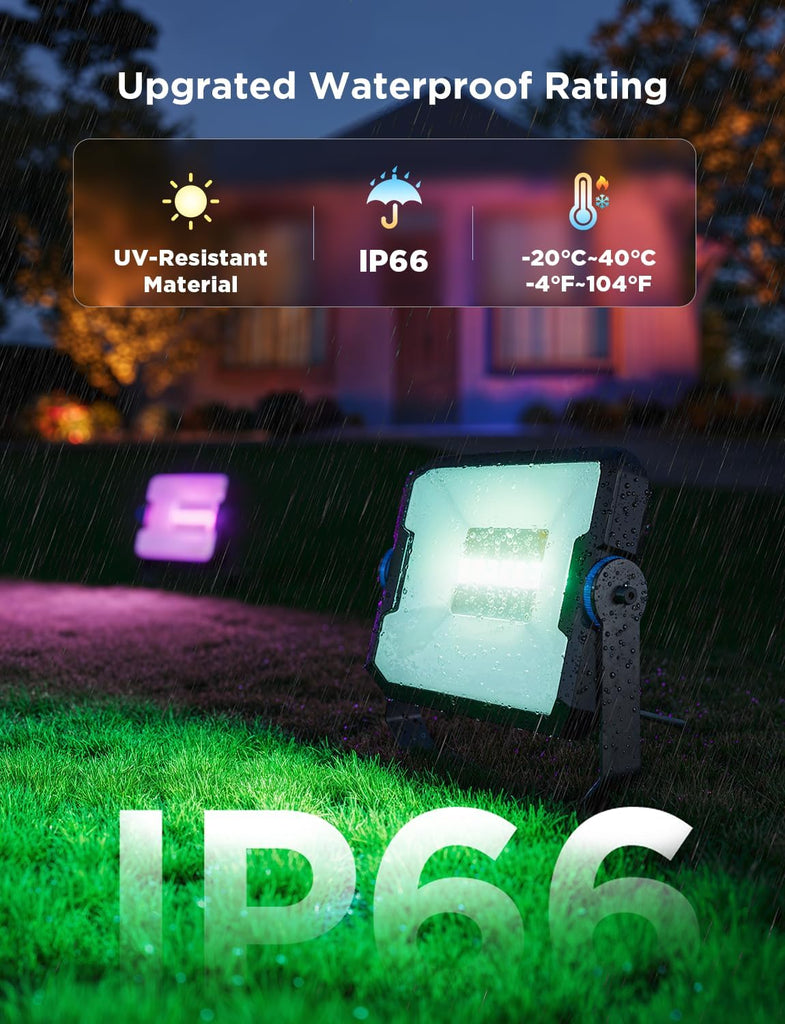 Outdoor Flood Lights 2, RGBIC IP66, Wired 4 Pack | 50 Scene Modes,App Control,RGBIC Warm Cold White lights,Compatible