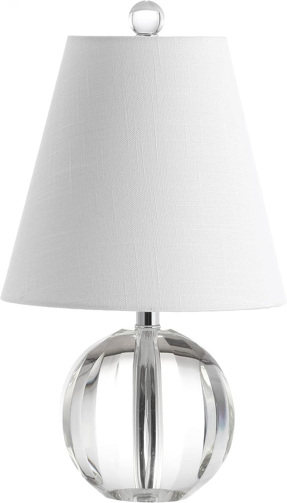 16" Clear Crystal Ball LED Table Lamp, White Modern Bedside Lamp, with White Linen Empire Shade