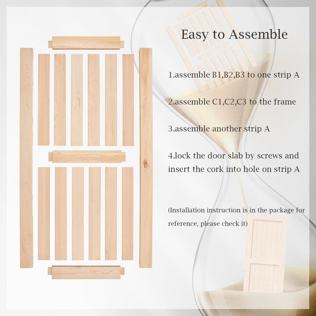 48in x 84in Sliding Barn Wood Door,Interior Doors,DIY Assemblely,Solid Natural Spruce Panelled Slab,