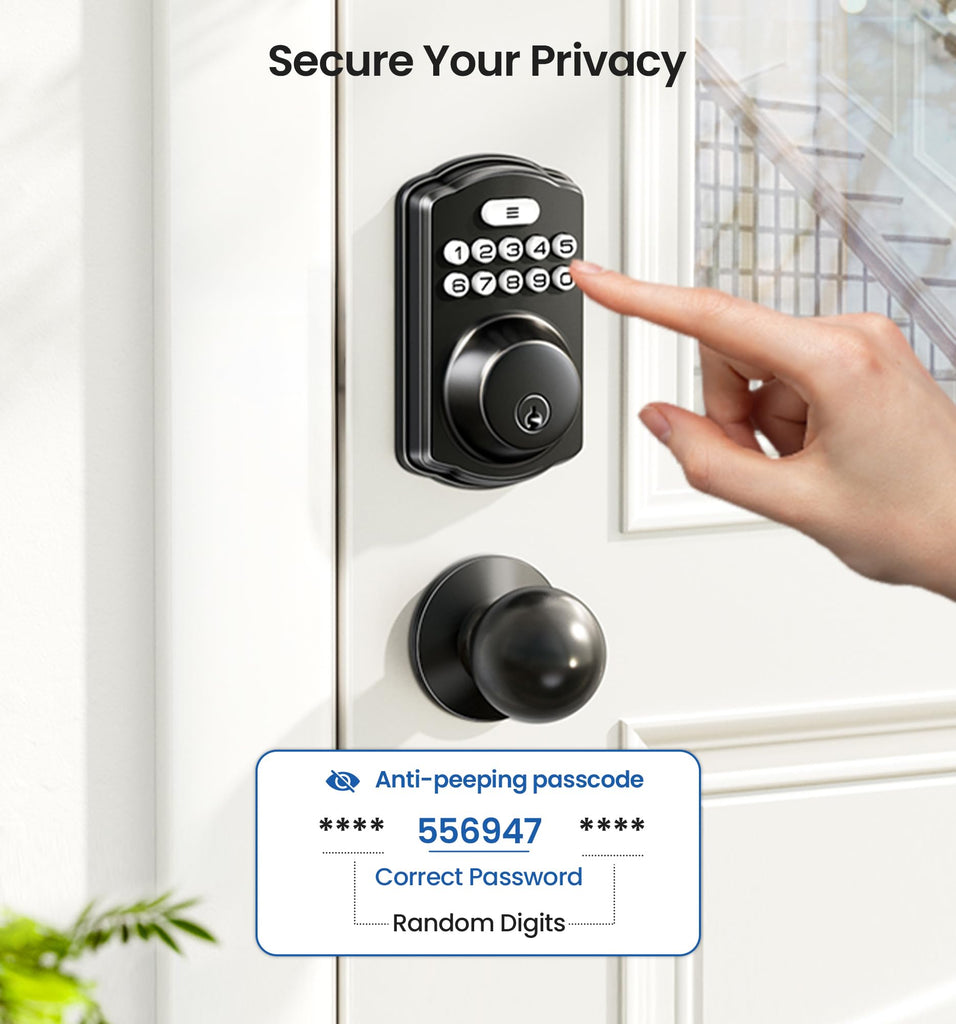 Keyless Entry Deadbolt Door Lock with Knobs, Matte Black