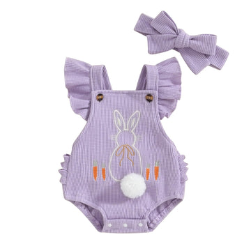 Infant Baby Girl Easter Overall Romper Sleeveless Backless Ruffle Bodysuit Newborn 3 6 12 18 Outfit Bunny Jumpsuit