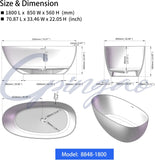 71" Solid Surface Bathtub, Stone Resin Freestanding Soak Tub for Bathroom, Non-Porous & Warm to Touch Surface, Matte
