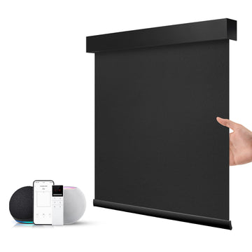 Motorized Smart Roller Shades with Remote, Full Blackout Black