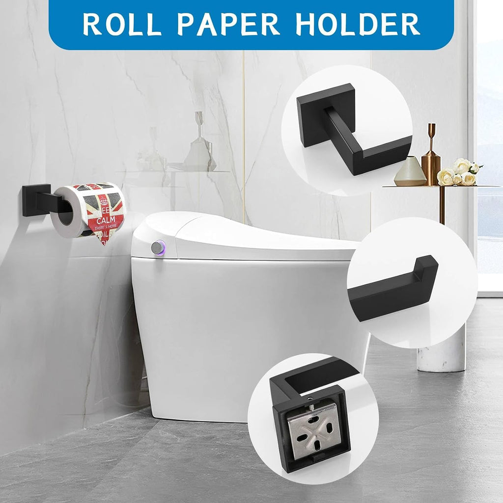 Matte Black 5 Pieces Bathroom Hardware Accessories Set Towel Bar Towel Holder Towel Racks Set ,Stainless Steel Wall