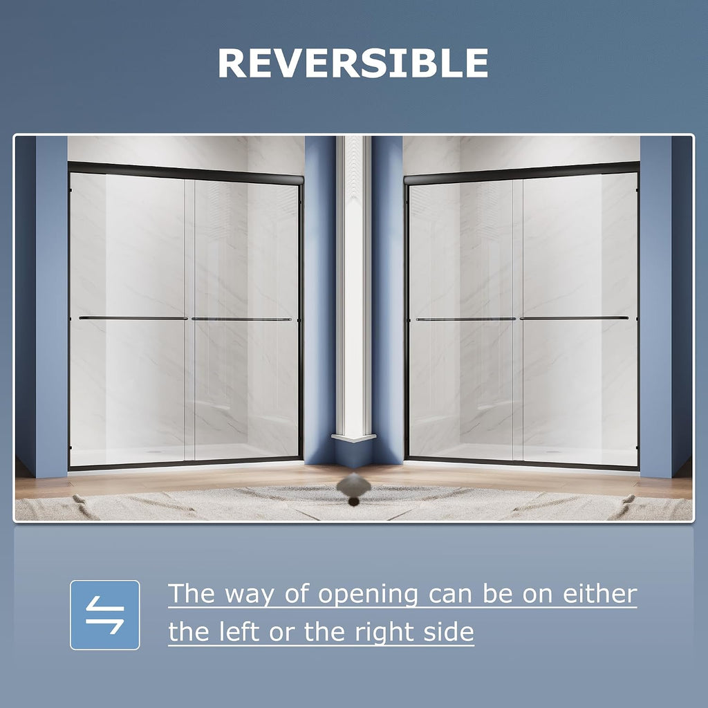 Double Sliding Glass Door 48" W x 72" H Shower Door 1/4" Tempered Glass Sliding Door Semi-Frameless Shower Glass