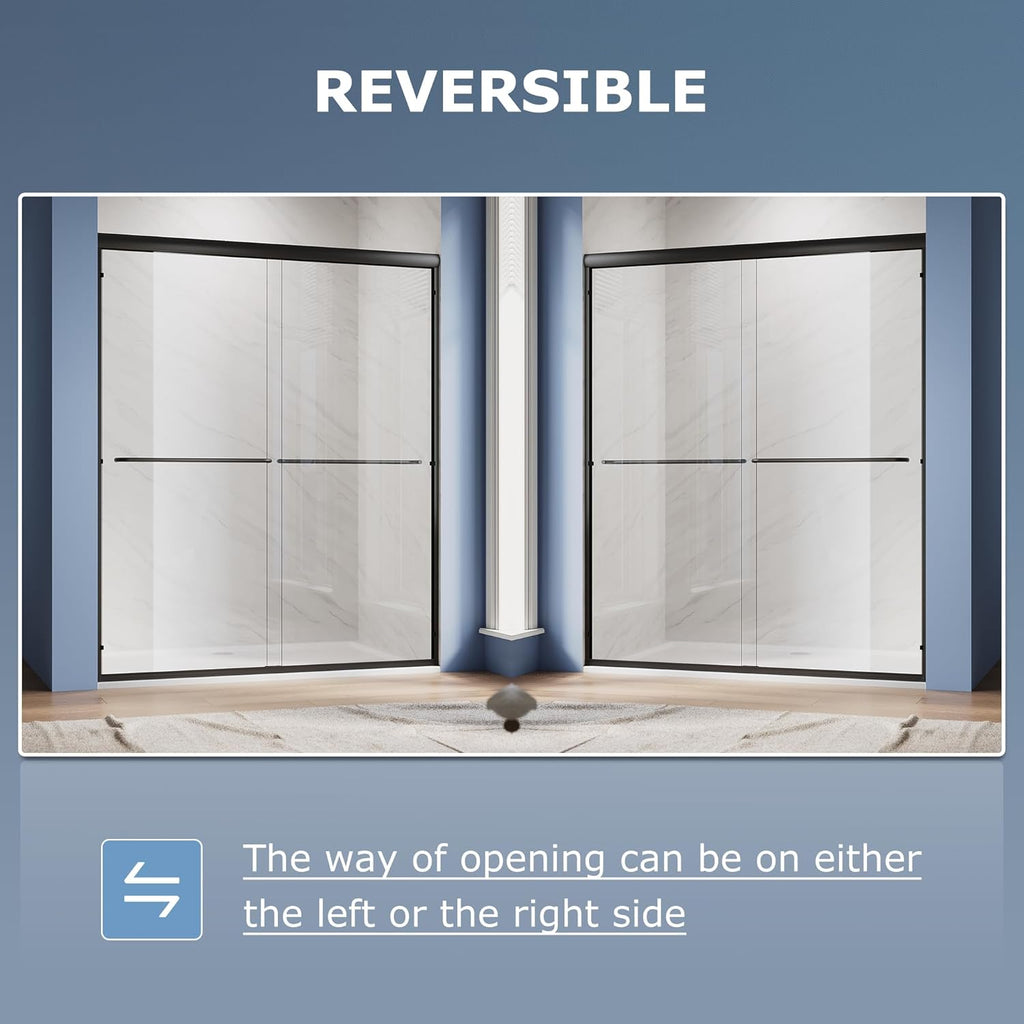 Double Sliding Glass Door 48" W x 72" H Shower Door 1/4" Tempered Glass Sliding Door Semi-Frameless Shower Glass