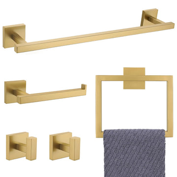 Towel Bar Set, 5-Piece Brushed Gold Bathroom Hardware Set, Gold Bathroom Accessories Set, SUS304 Stainless Steel 23.6