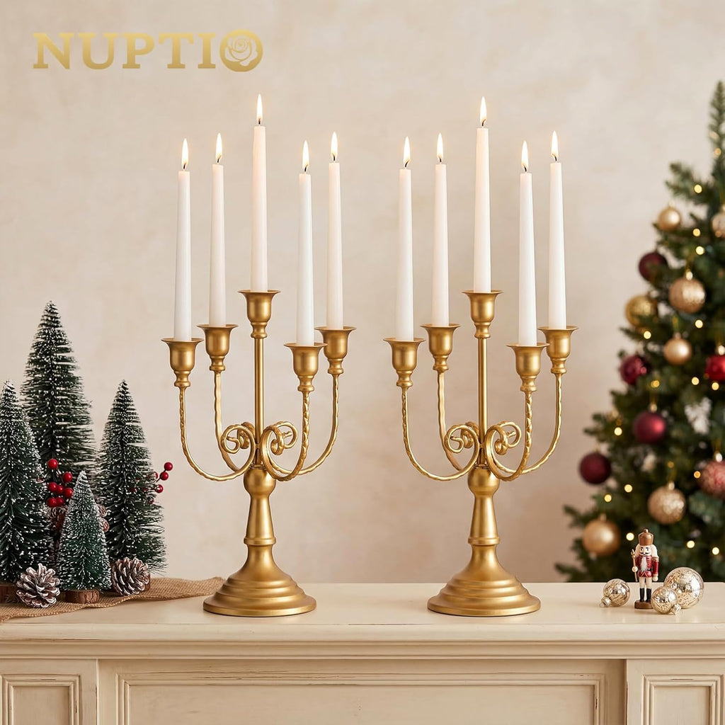 Gold Candelabras Candle Holder Set of 2 Metal Candelabra Centerpieces 5 Branches Candle Stick Stands Candleholder