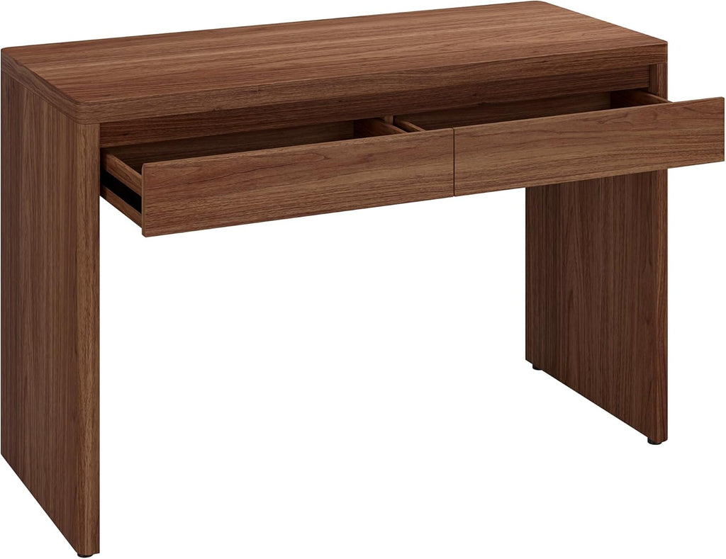 48" Modern Rectangular Wooden Home Office Desk Computer Desk Writing Table with 2 Storage Drawers, Medium Walnut