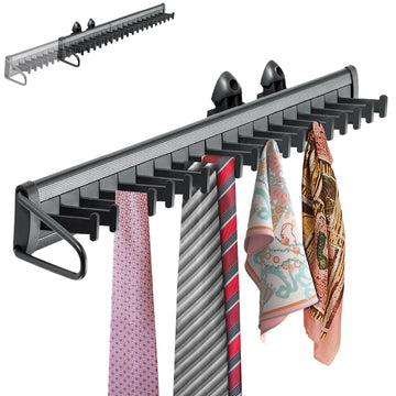 Sliding Tie Rack Hanger for Closet, 20 Tie Pull Out Belt Rack Organizer