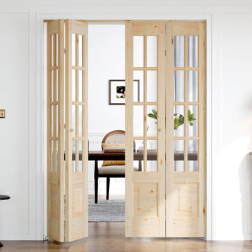 Bifold Doors for 60"×80" Opening, Clear Glass French Interior Folding Barn Door with Concealed Hardware Kit Included