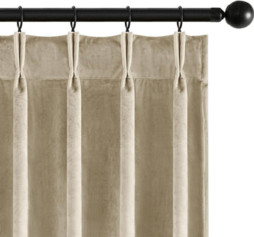 Velvet Pinch Pleated Blackout Sage Green Curtains 40x96 Inches - Set of 2