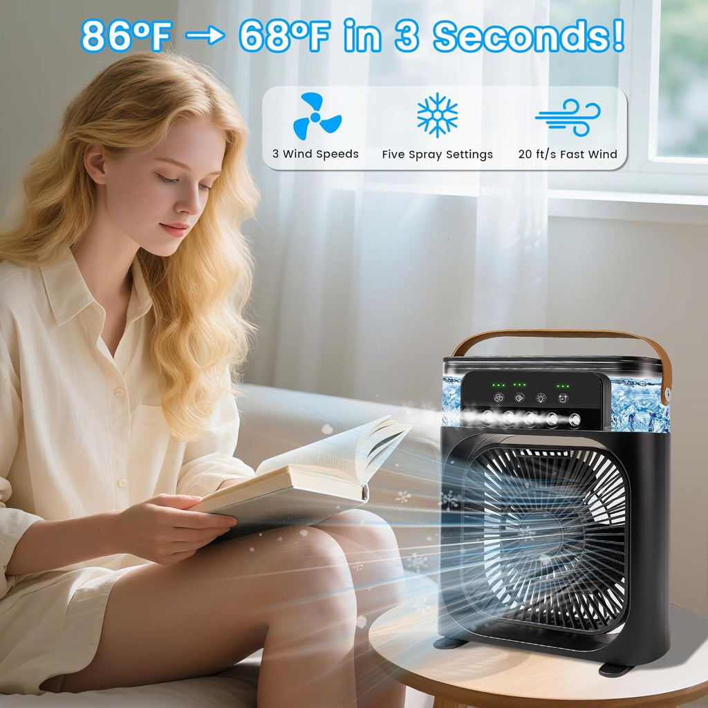 Portable Air Conditioner Fan, Mini Evaporative Air Cooler with 5 Spray Nozzles,3 Wind Speeds,3 Timers