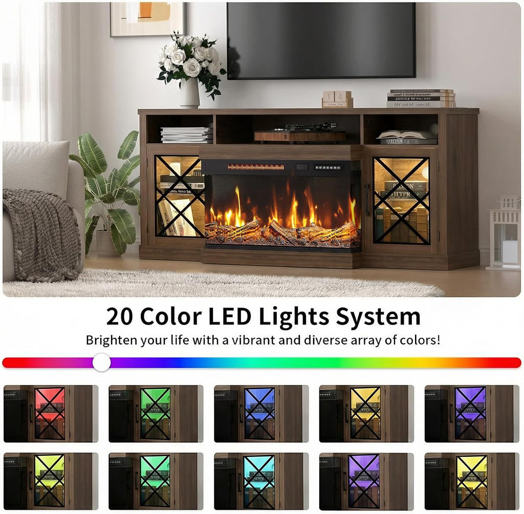 Fireplace TV Stand for TVs up to 75", 3-Sided Electric Entertainment Center with 30" LED Fireplace, Media Console