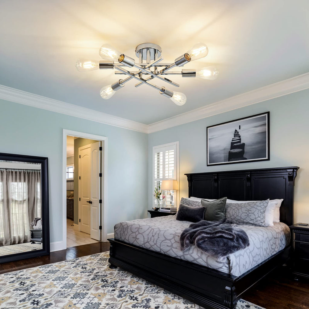 6-Lights Semi Flush Mount Ceiling Light Fixture Modern Chrome Matte Sputnik Chandelier Farmhouse Ceiling Lighting