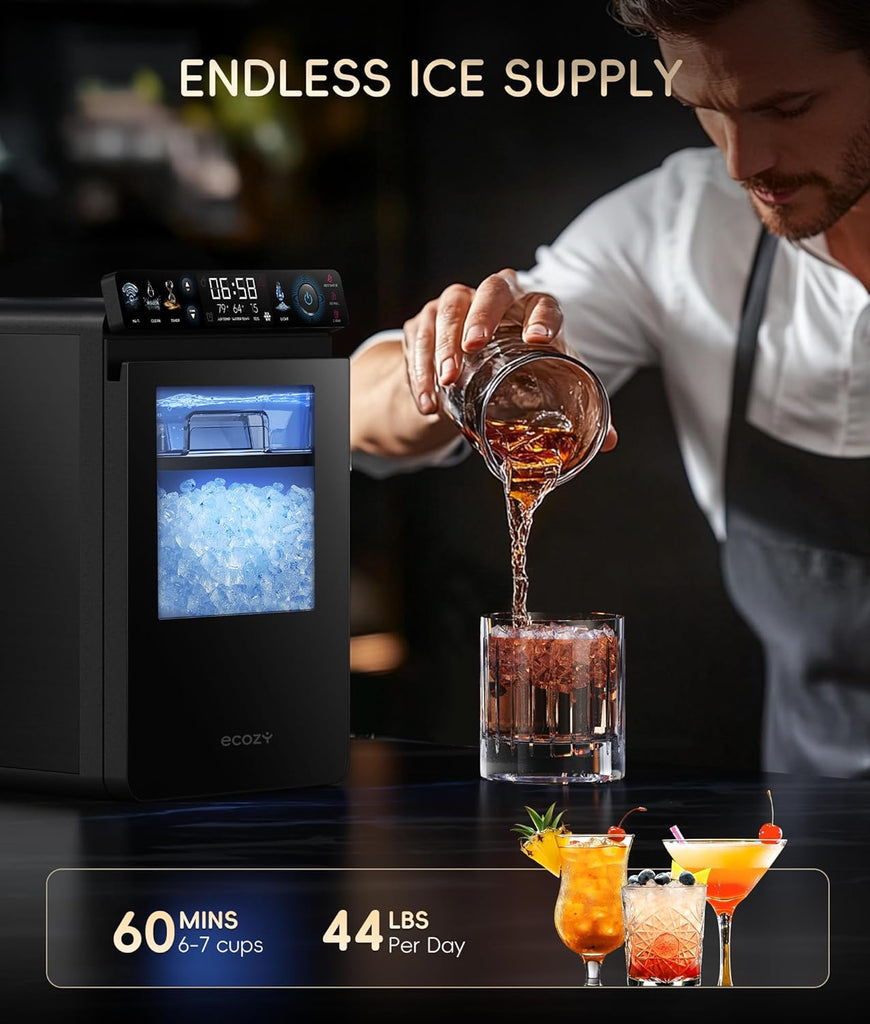 Nugget Ice Maker Countertop, Smart Pebble Ice Machine with APP Control, 44 lbs Per Day Soft Pellet Chewable Ice