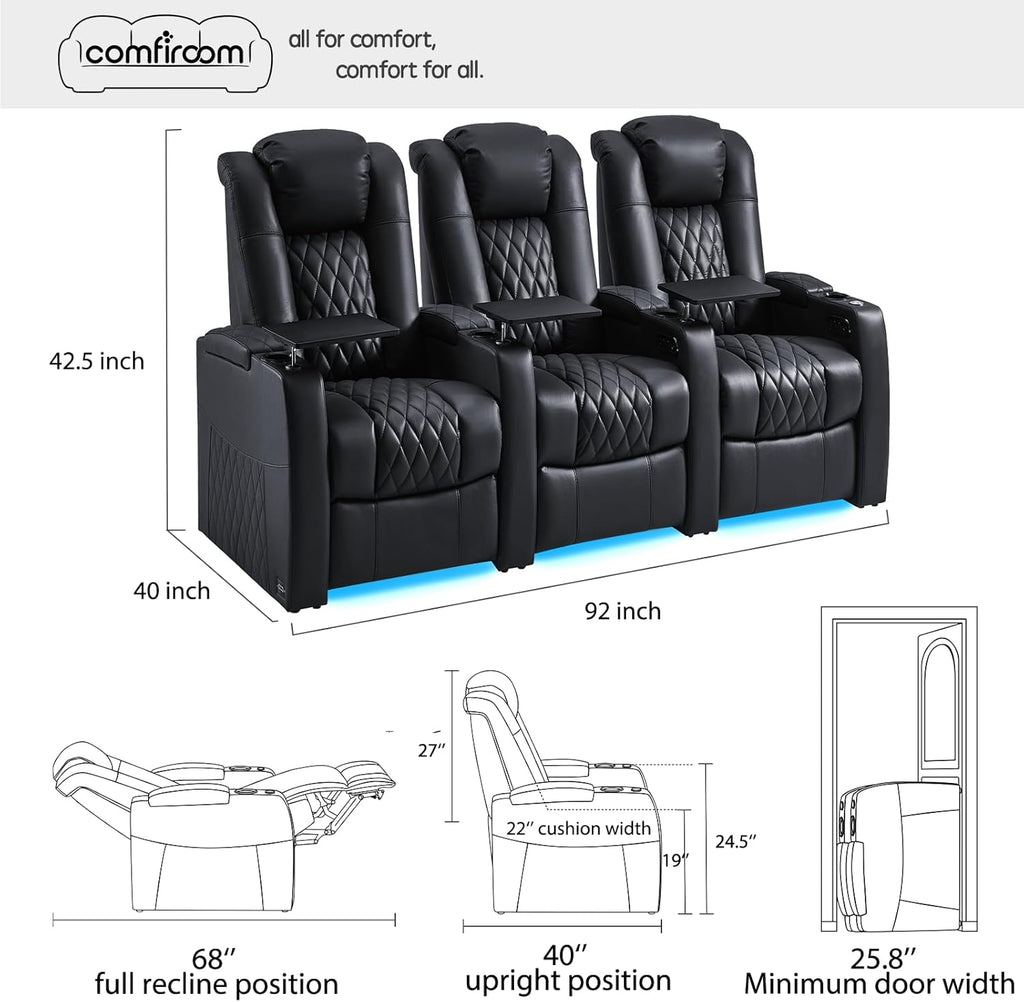 Leather Home Theater Seating Classic Series Dual Power Electric Headrest Game Seats Movie Theater Chairs Theater