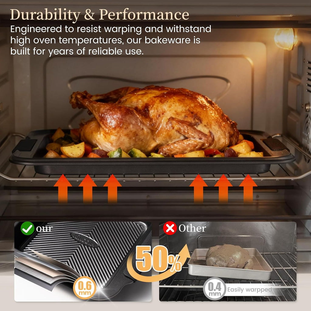 25 PCS Stackable Pans Set, Non-stick Bakeware Sets with Silicone Handles, 450°F Oven Safe Cookie Sheets for , Easy