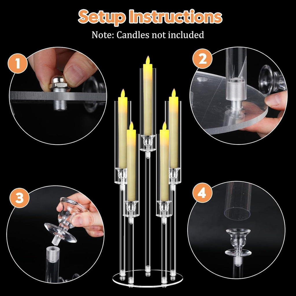 2 Sets 5 Arms Acrylic Candelabra Centerpieces for Tables,Clear Candle Holder,27" Tall Candlestick Holders with