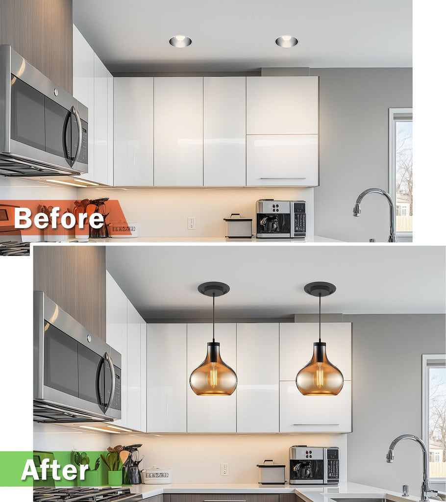 5" and 6" Recessed Can Light Conversion Kit, Light Fixture Upgrade, Pendant Light, Fan Compatible, Equipped with 73⁄4